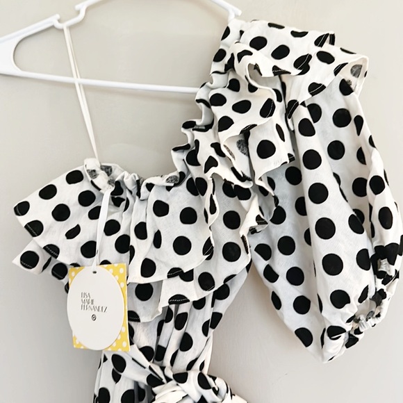 NWT Lisa Marie Fernandez X Target Black white one shoulder Polkadot mini dress - Picture 5 of 9